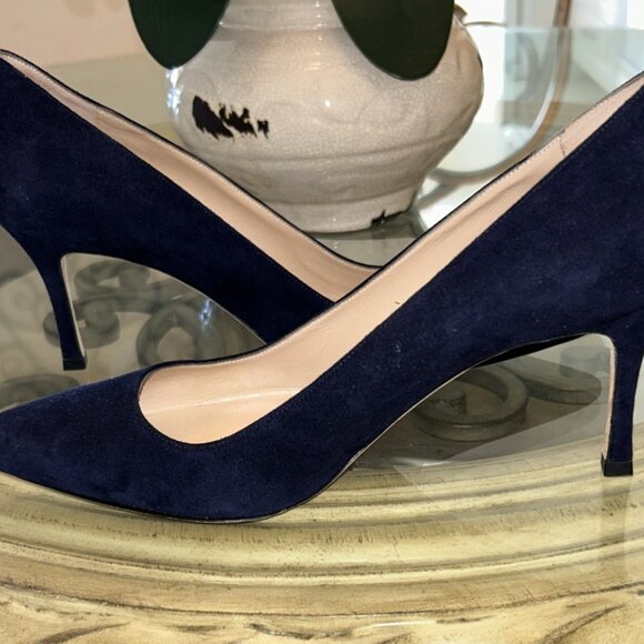 MANOLO BLAHNIK Navy Blue Suede BB Stiletto High Heels Pumps - Picture 4 of 7